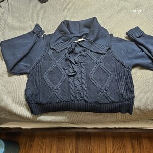 Amthtopologie Pilcro Chunky Cable Knit Collar Midnight Blue Sweater XL